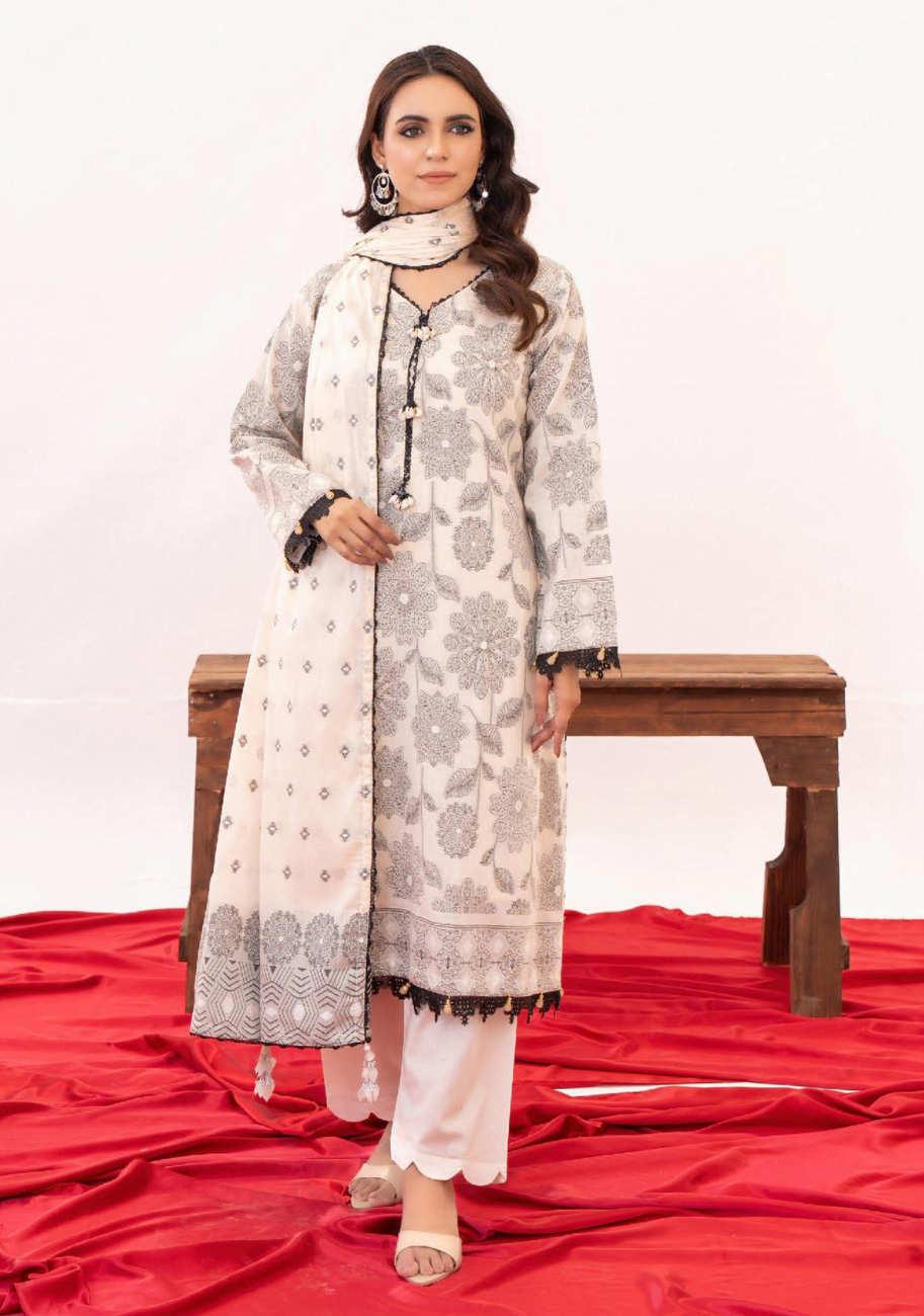 Zesh Women's Printed Jacquard 3pc Suit Vol-2 D8