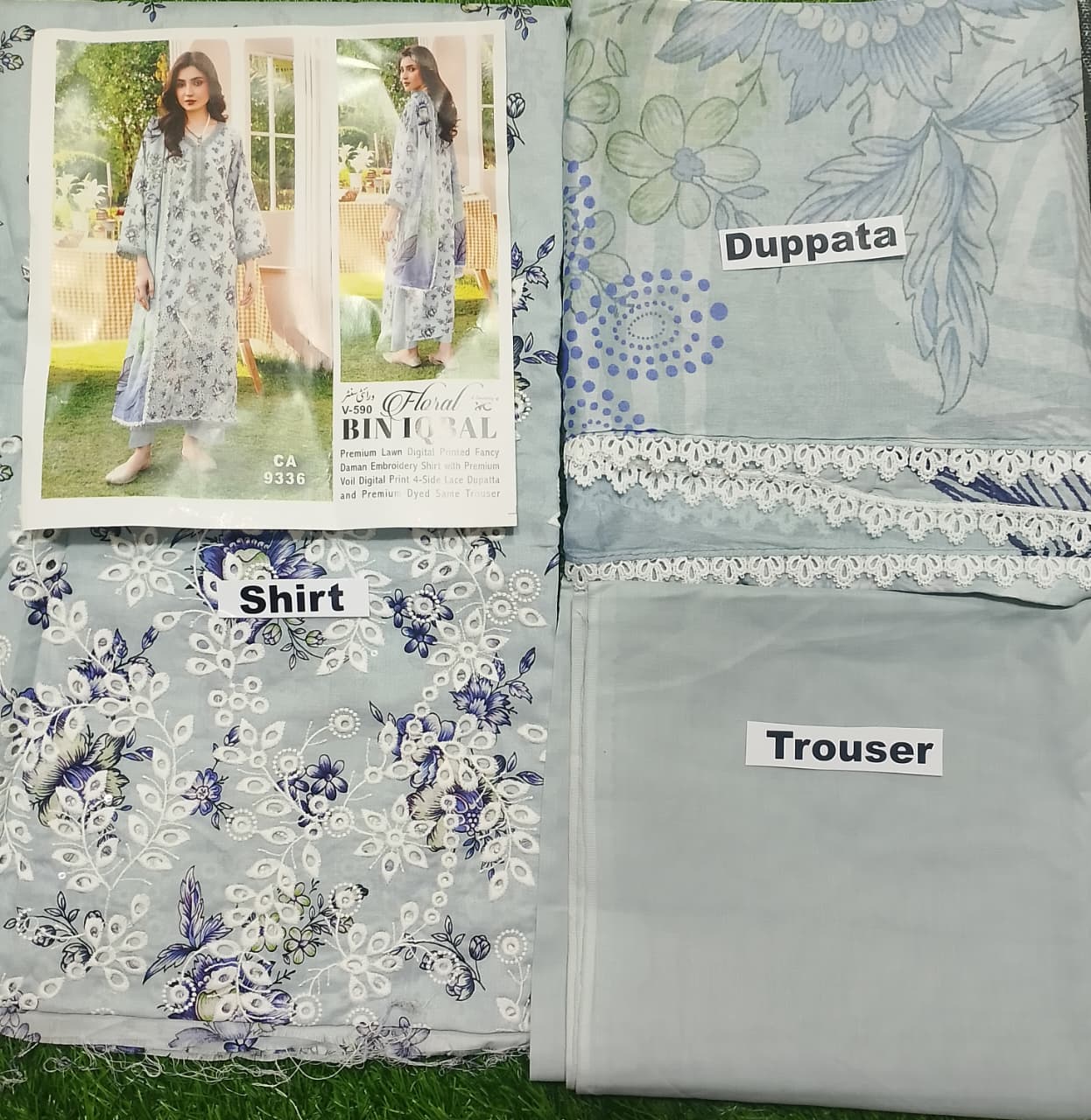 Bin Iqbal Embroidered Chickankari Boring Daman Printed Lawn 3pc D1