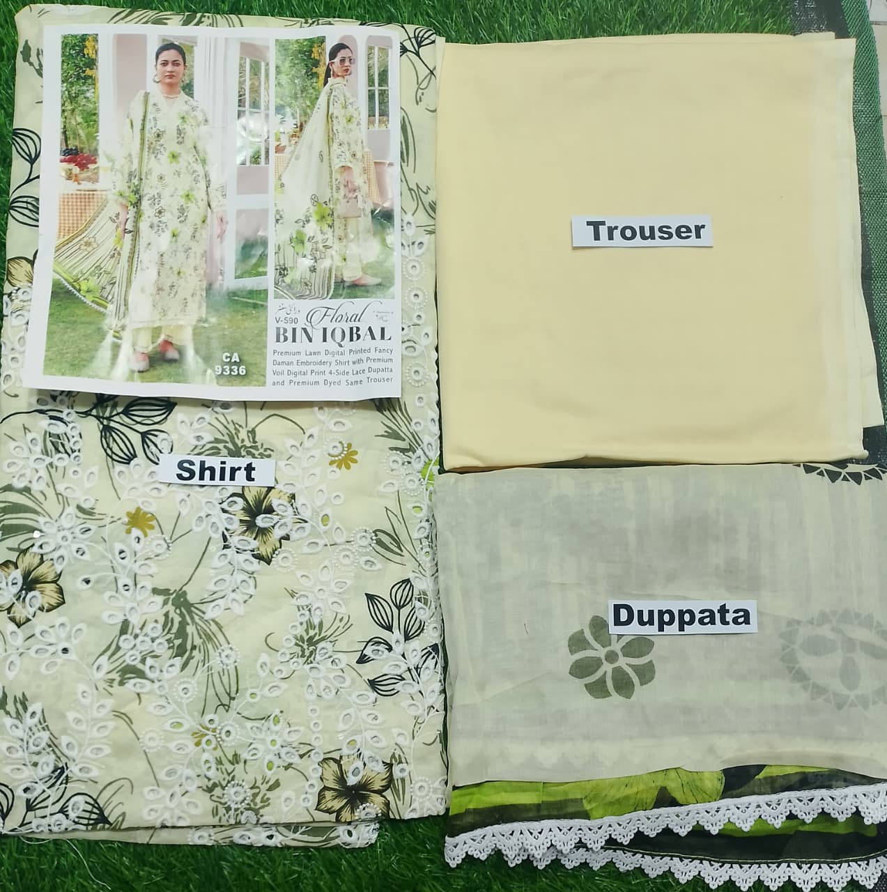 Bin Iqbal Embroidered Chickankari Boring Daman Printed Lawn 3pc D2