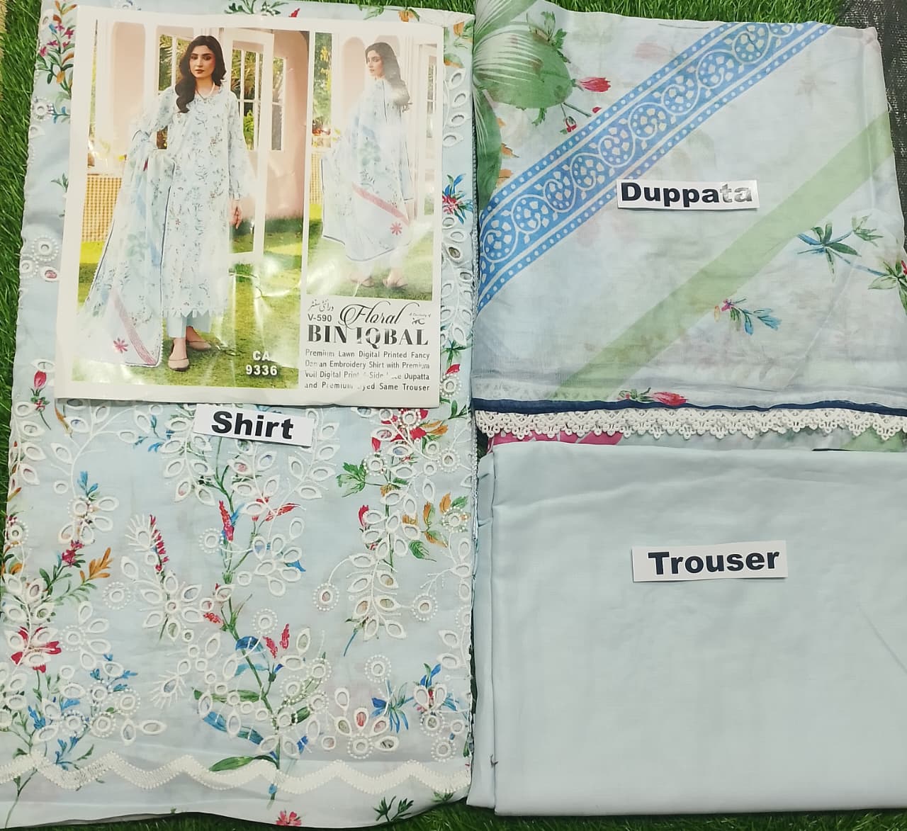 Bin Iqbal Embroidered Chickankari Boring Daman Printed Lawn 3pc D6