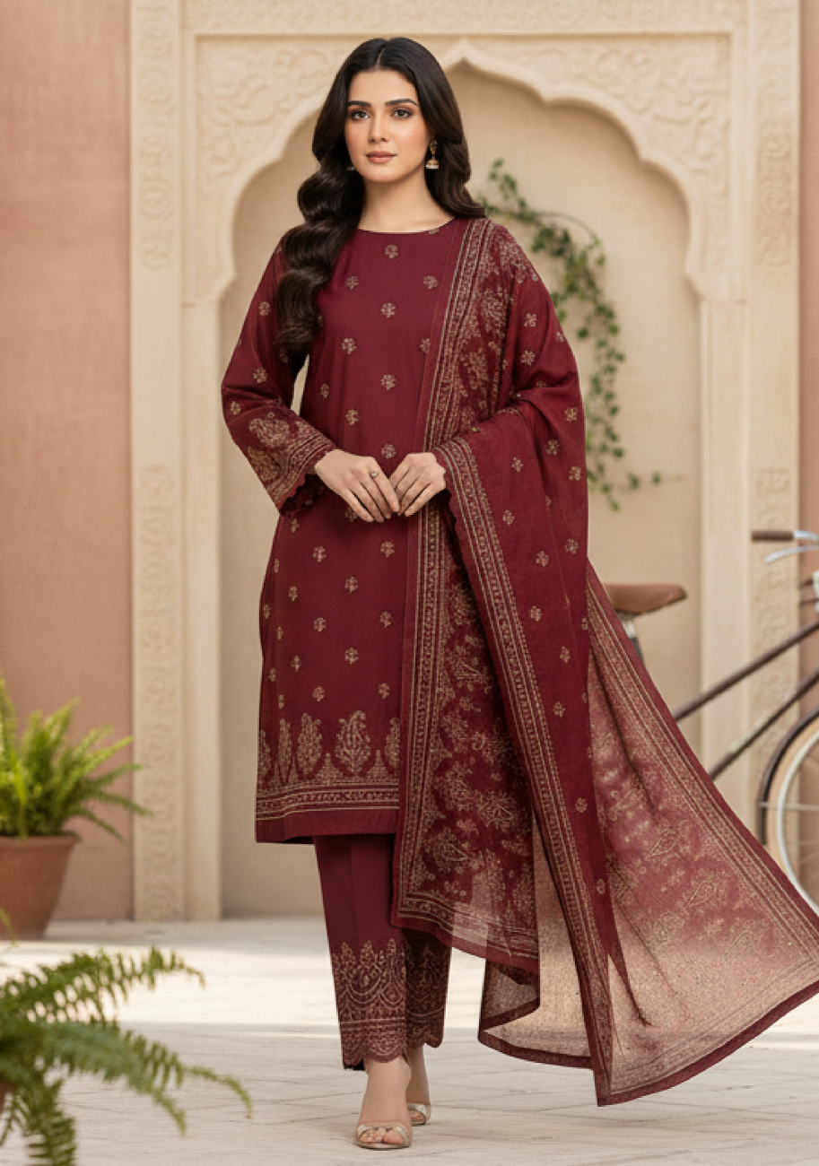 Bin Inam Signature Jaquard Printed Lawn Ladies 3pc Suit D1