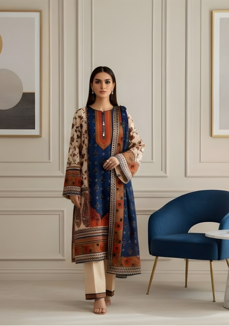 Diners Printed Luxury Lawn 3pc Summer Suits-D1