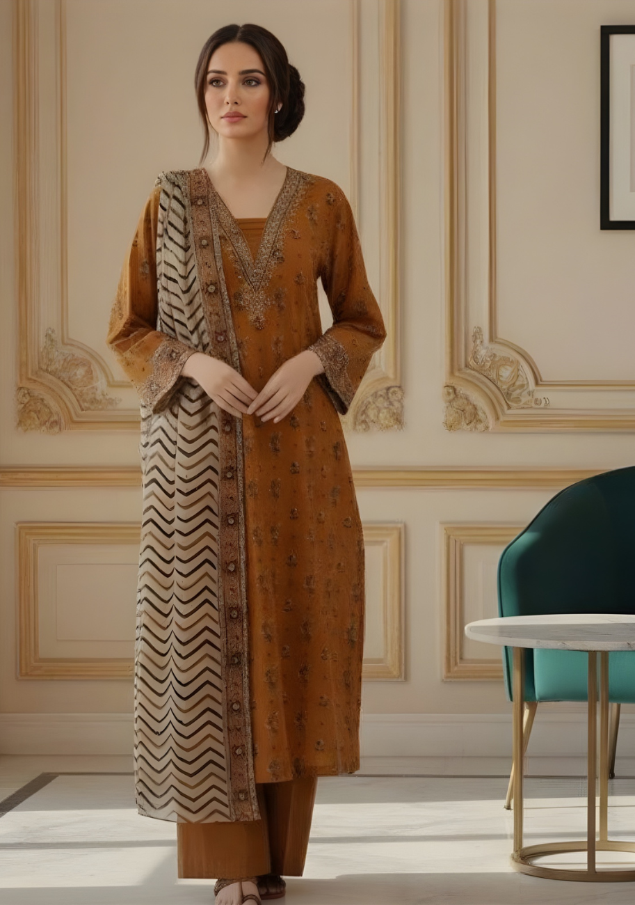 Diners Printed Luxury Lawn 3pc Summer Suit-D2