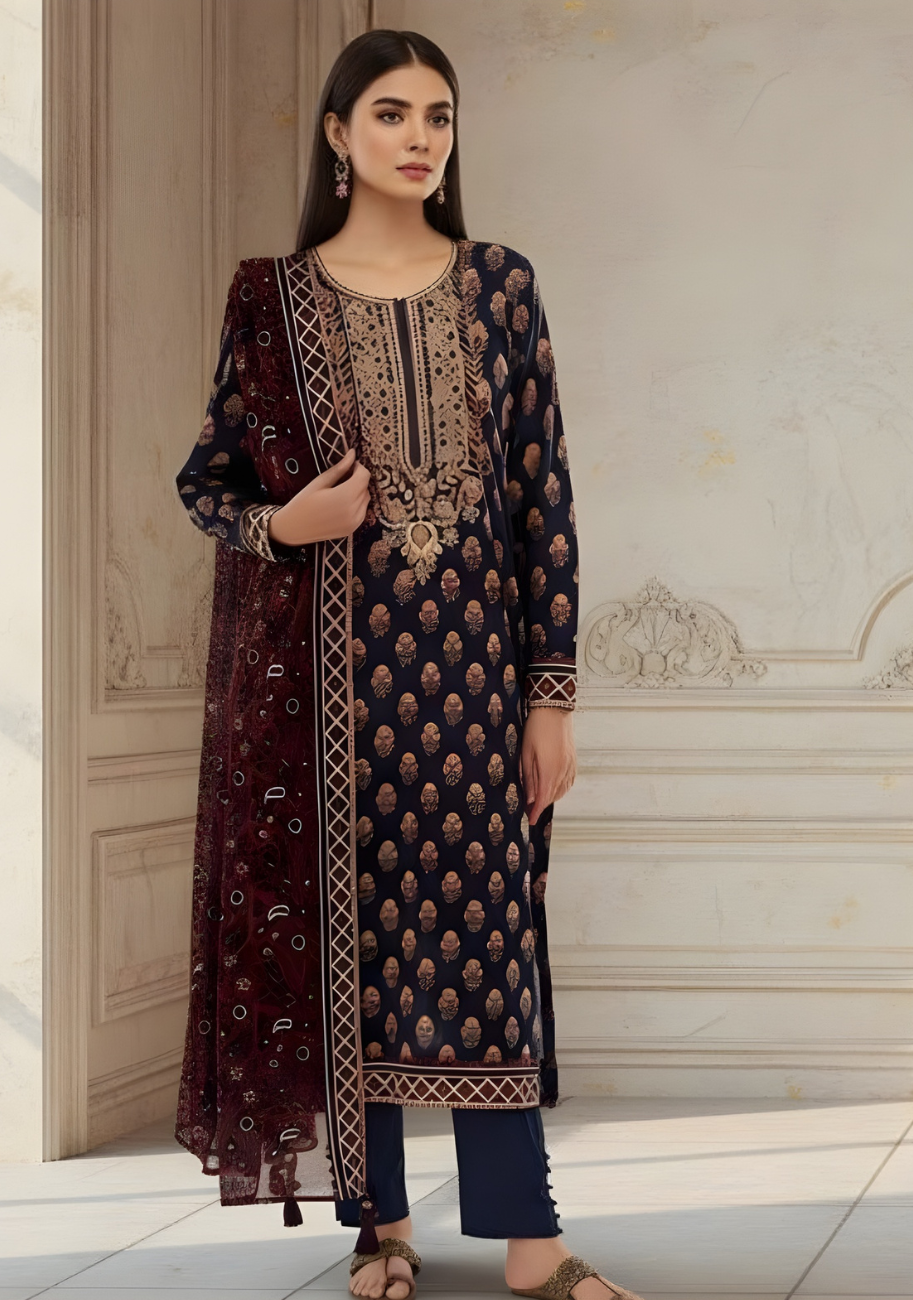 Diners Printed Luxury Lawn 3pc Summer Suit-D6