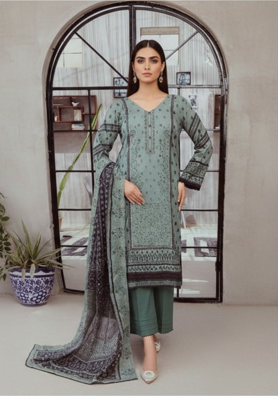 Dur-e-Fashion Printed Embroidered Lawn 3pc D1