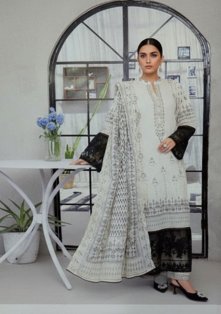 Dur-e-Fashion Printed Embroidered Lawn 3pc D2