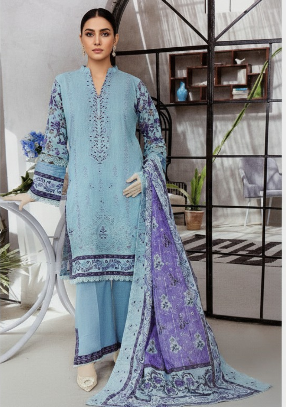 Dur-e-Fashion Printed Embroidered Lawn 3pc D4
