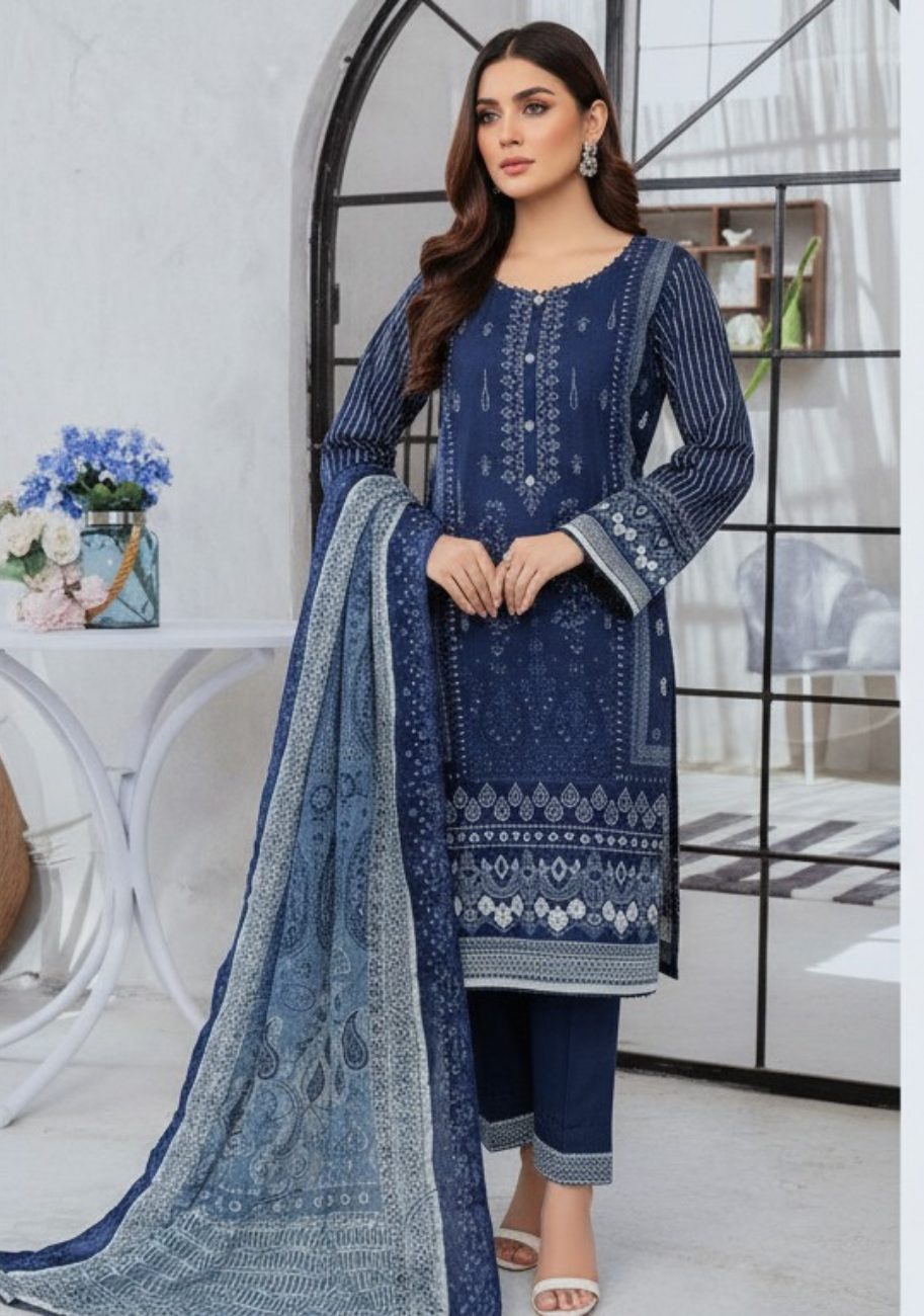 Dur-e-Fashion Printed Embroidered Lawn 3pc D5