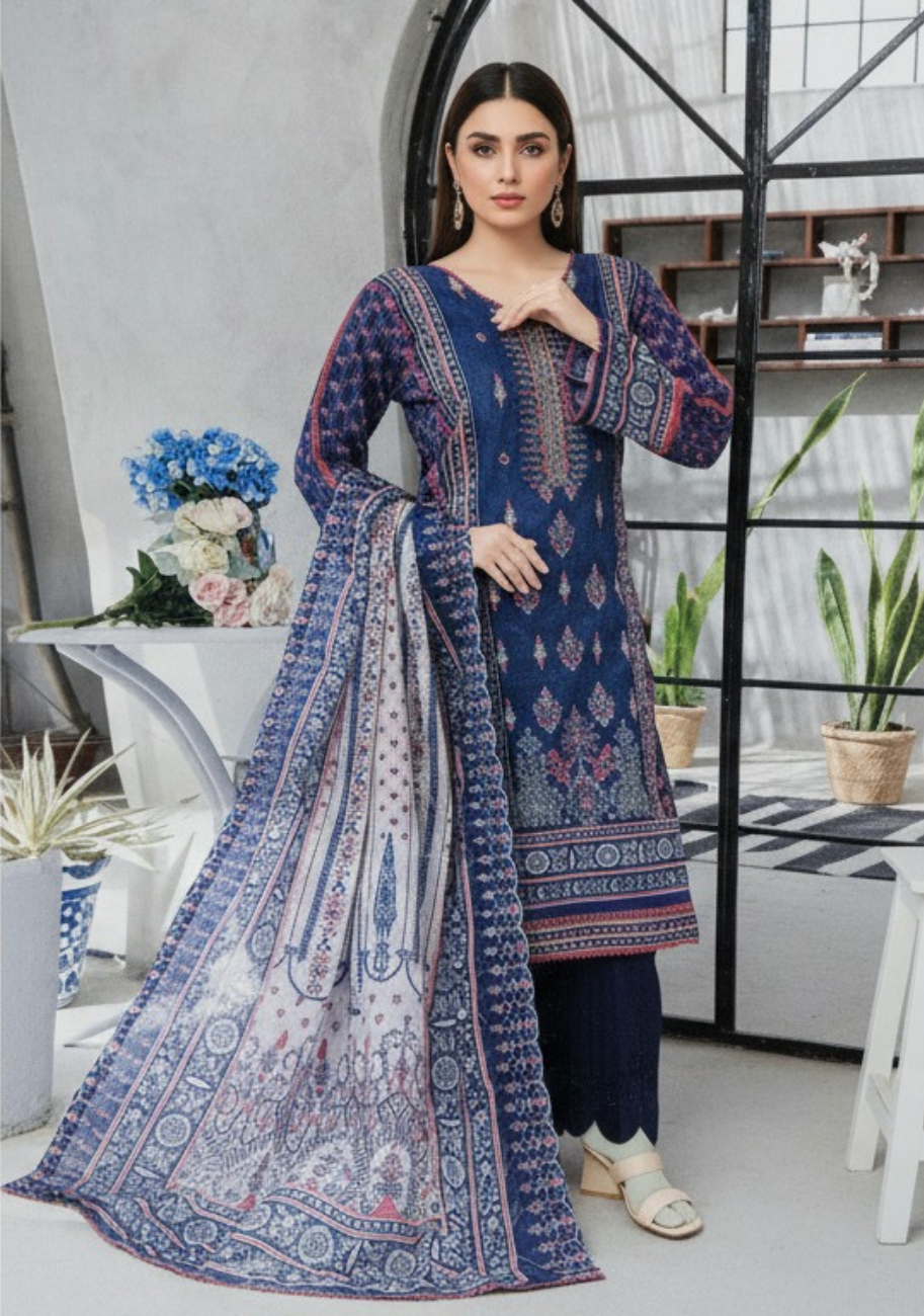 Dur-e-Fashion Printed Embroidered Lawn 3pc D6