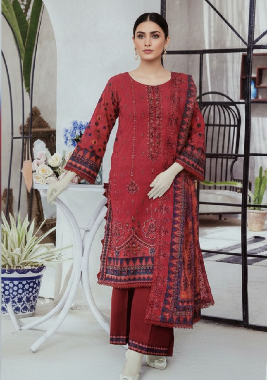 Dur-e-Fashion Printed Embroidered Lawn 3pc D7