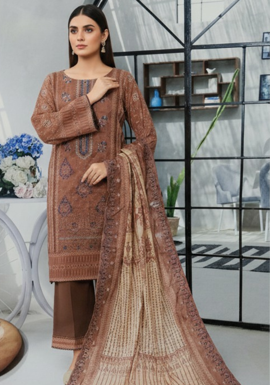 Dur-e-Fashion Printed Embroidered Lawn 3pc D8