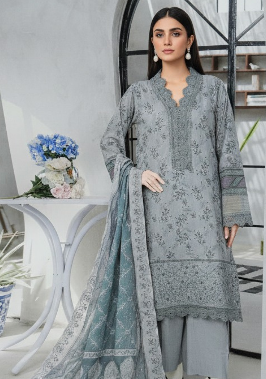 Dur-e-Fashion Printed Embroidered Lawn 3pc D9