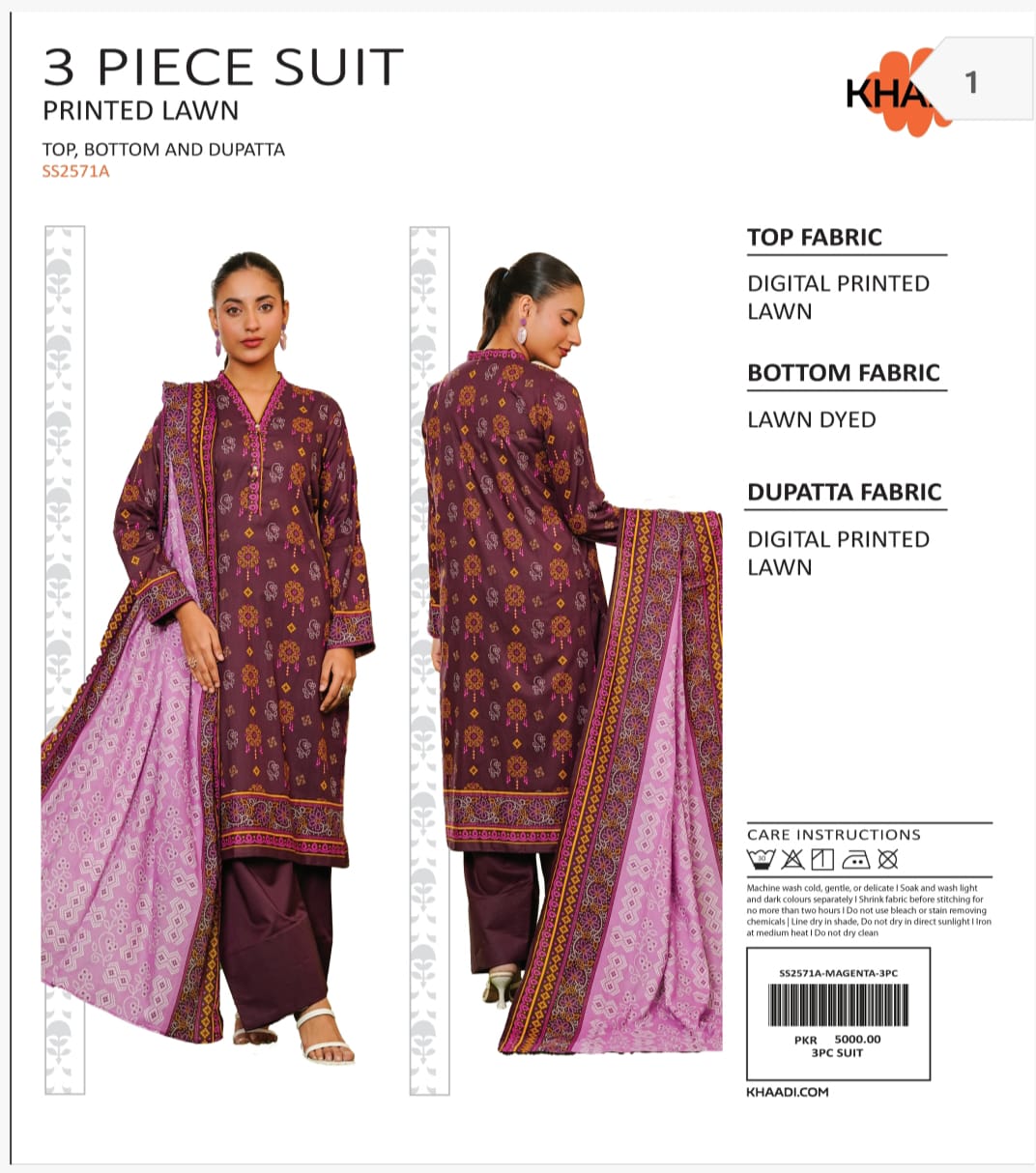 KHAADI PRINTED 3PC D14