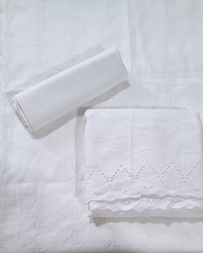 WHITE CHICKEN EMBROIDERED 3PC D6