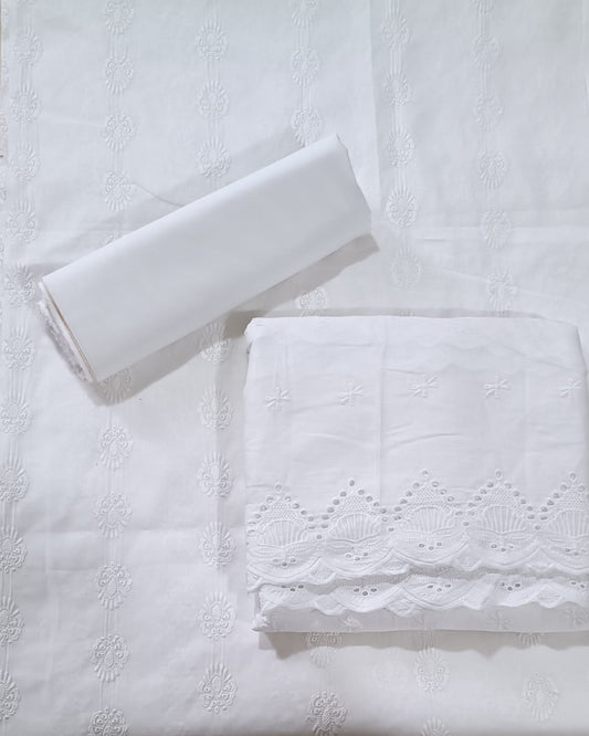 WHITE CHICKEN EMBROIDERED 3PC D6