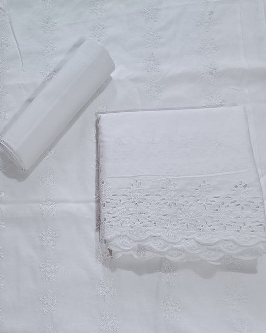 WHITE CHICKEN EMBROIDERED 3PC D5