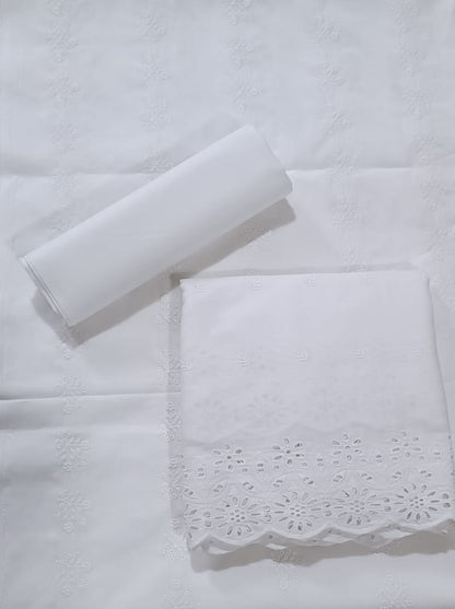 WHITE CHICKEN EMBROIDERED 3PC D4
