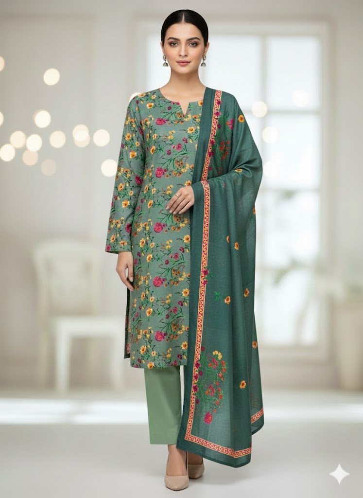 Pashmina Printed Cotray Wool Shawl 3pc D13