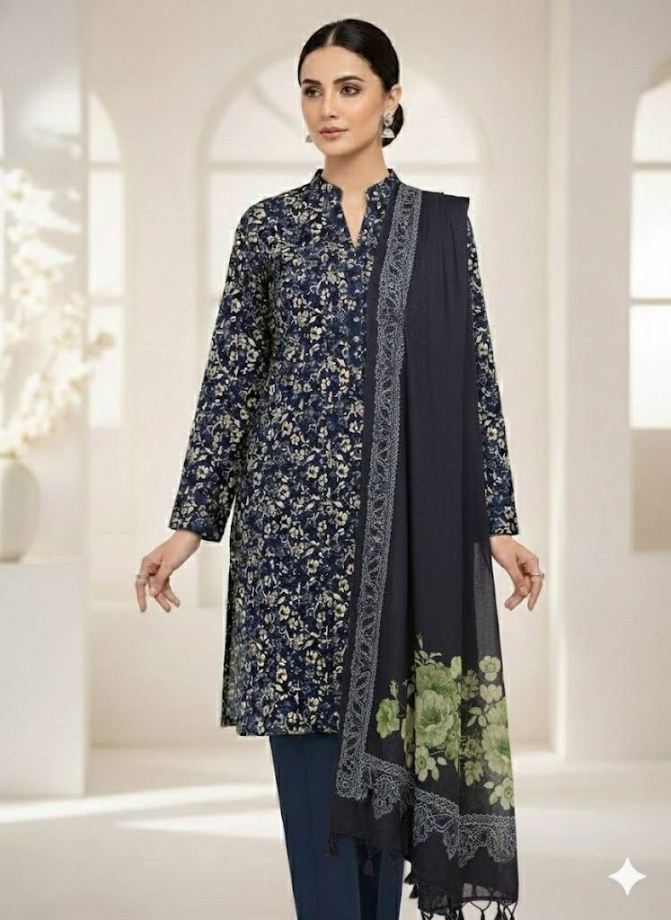 Pashmina Printed Cotray Wool Shawl 3pc D16