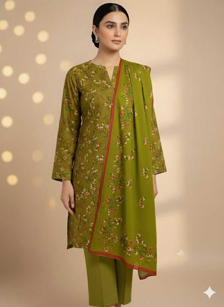 Pashmina Printed Cotray Wool Shawl 3pc D19