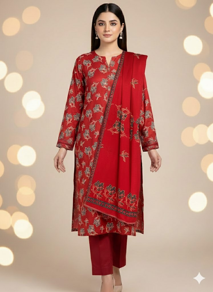 Pashmina Printed Cotray Wool Shawl 3pc D21