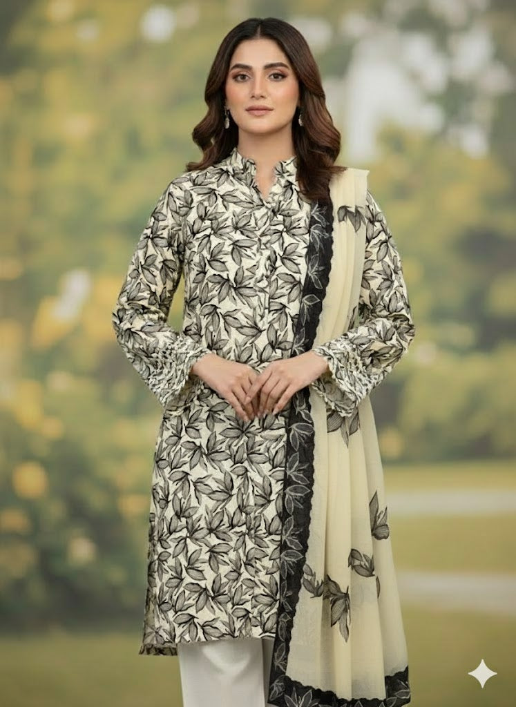 Pashmina Printed Cotray Wool Shawl 3pc D27