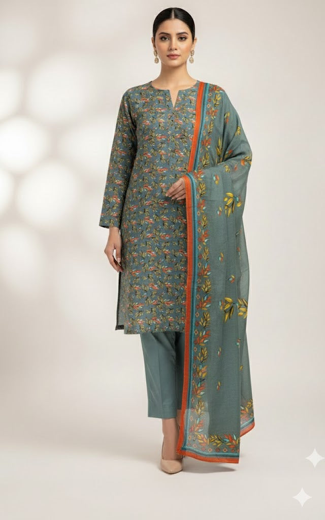 Pashmina Printed Cotray Wool Shawl 3pc D28