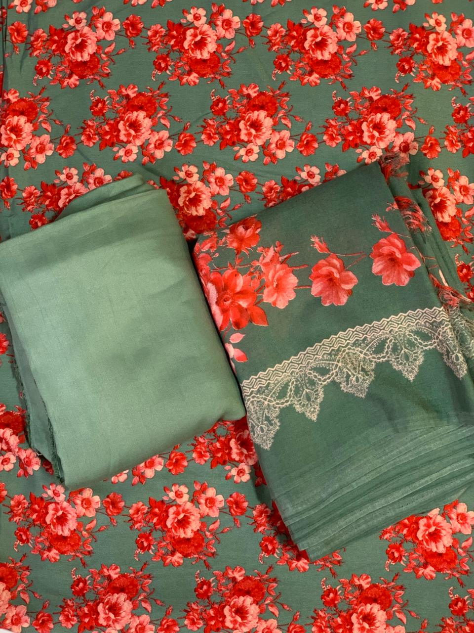 Pashmina Printed Cotray Wool Shawl 3pc D13