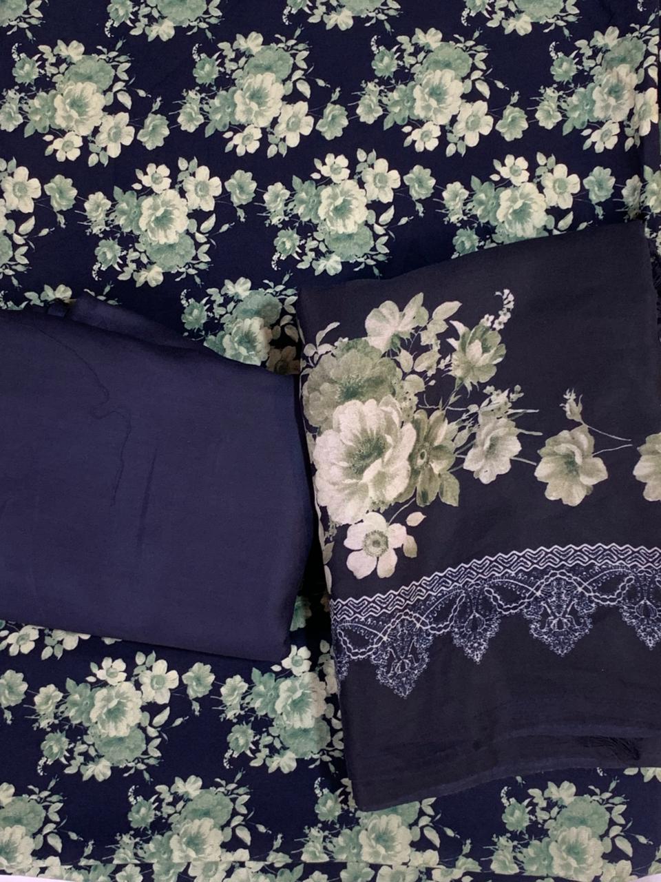 Pashmina Printed Cotray Wool Shawl 3pc D16