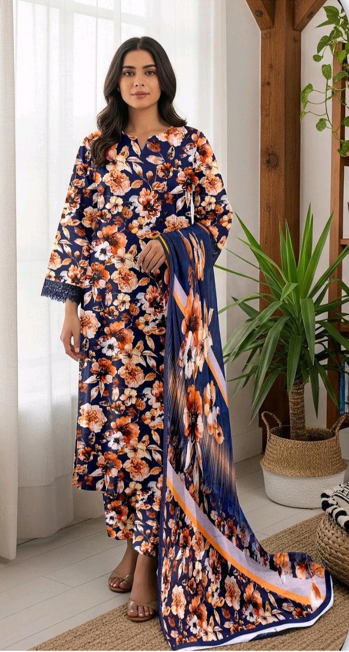 Bin Inam Printed Banadora Linen 3pc D2
