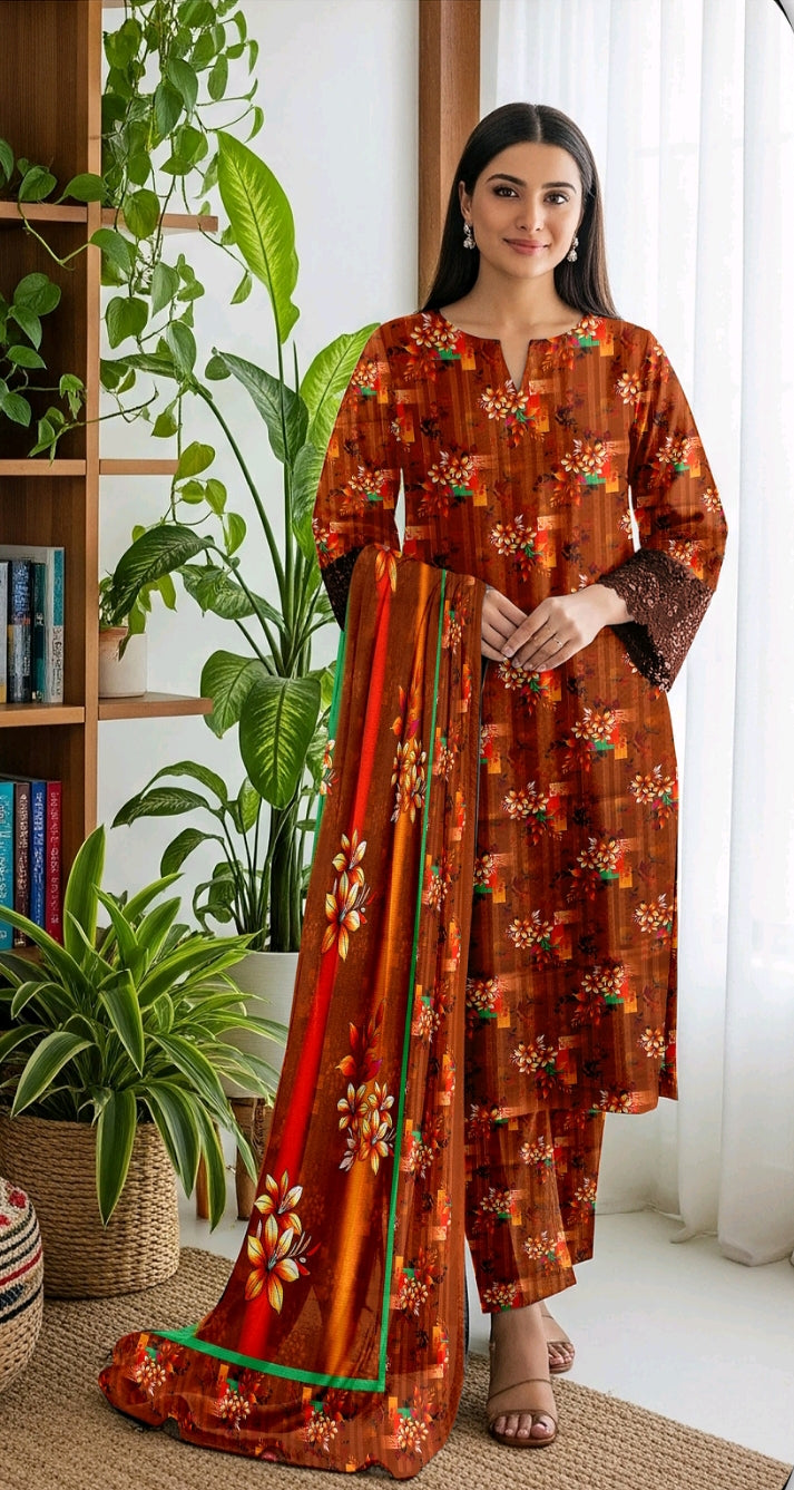 Bin Inam Printed BAnadora Linen 3pc D3
