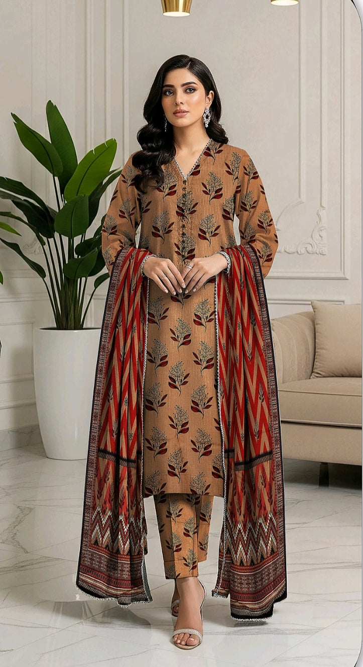 Bin Inam Printed Banadora Linen 3pc D4