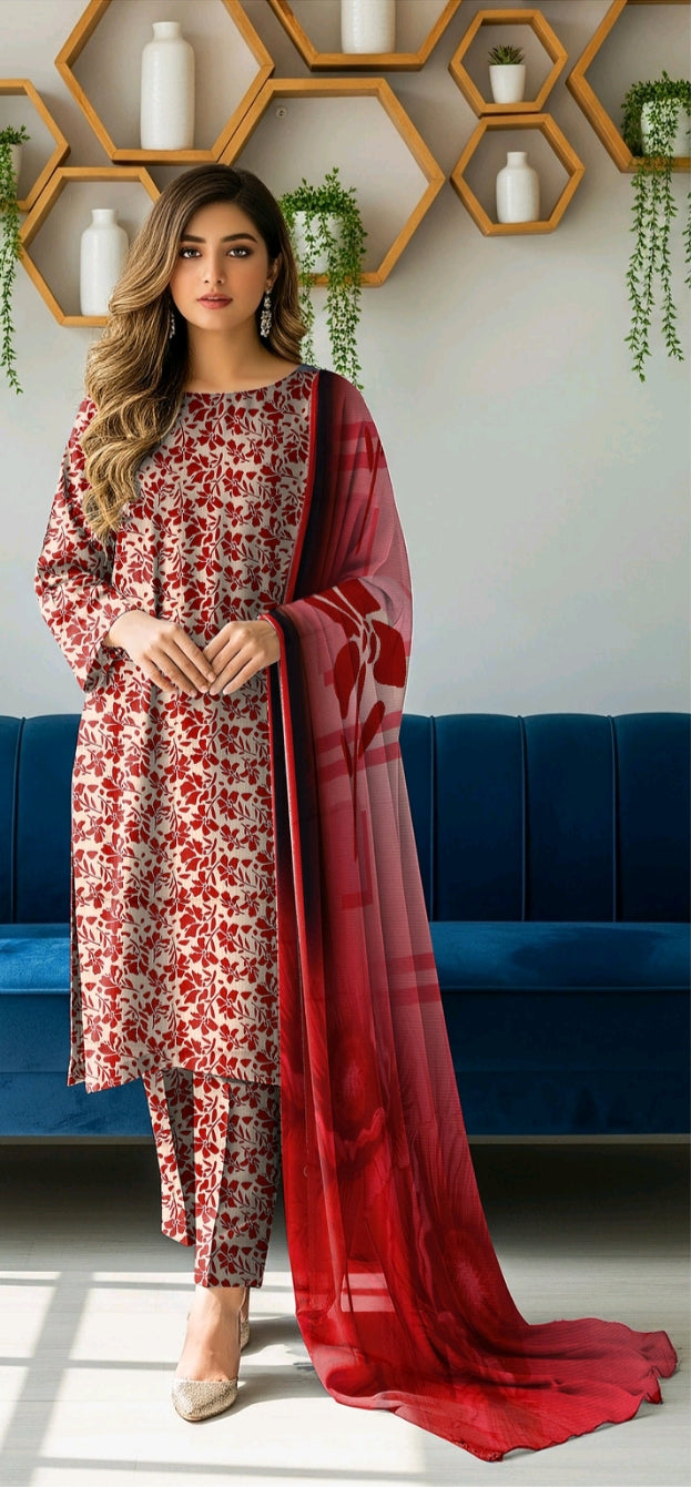 Bin Inam Printed Banadora Linen 3pc D18