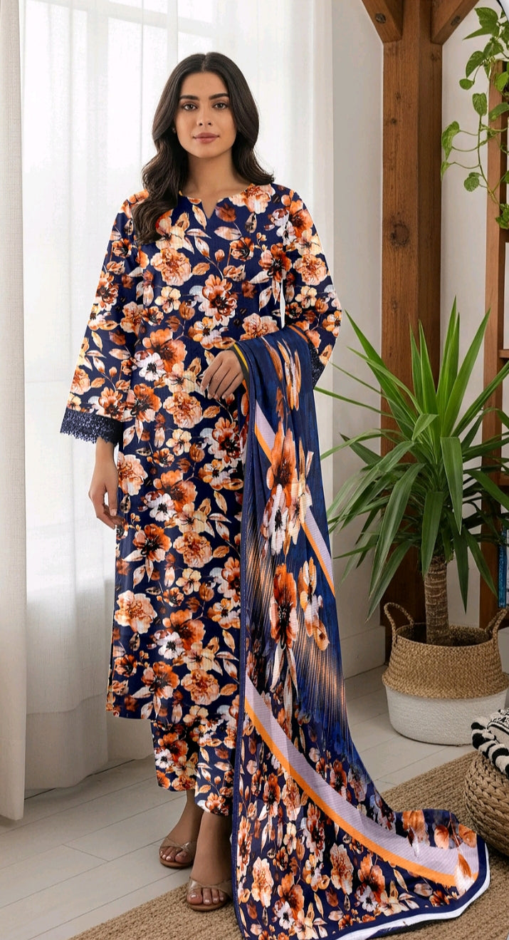 Bin Inam Printed Banadora Linen 3pc D17