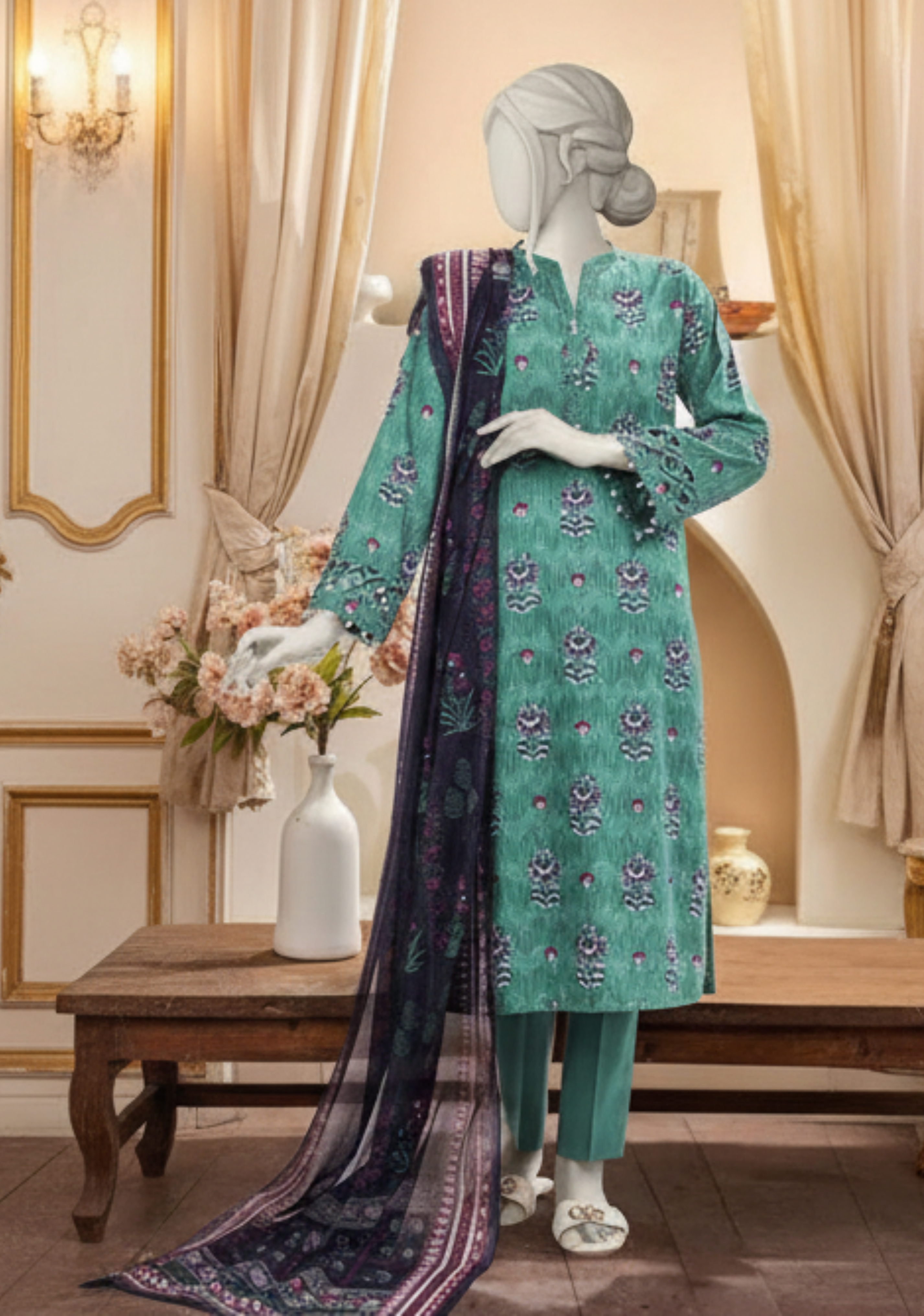 MTJ Banadora Printed Lawn 3Pc D8