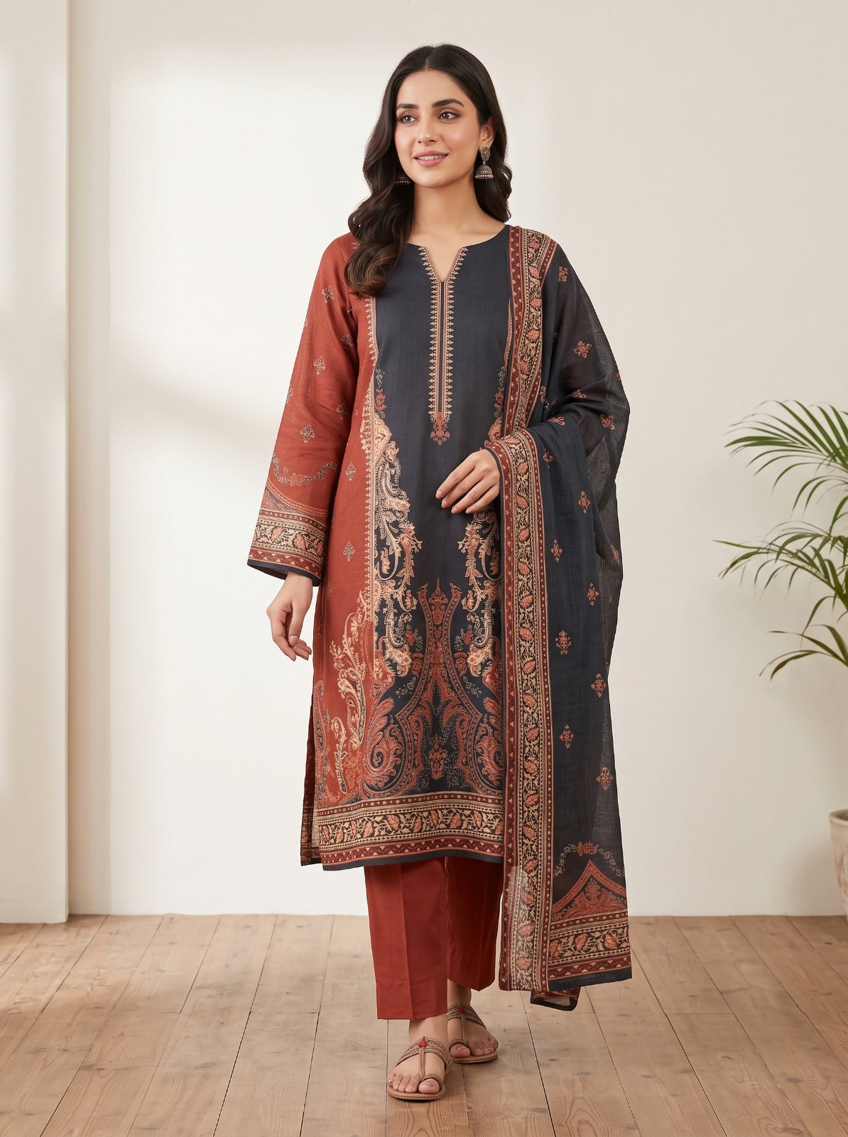 VS Daman Printed Premium Khaddar 3-Piece Suit – Vol. 01 D5 ❄️