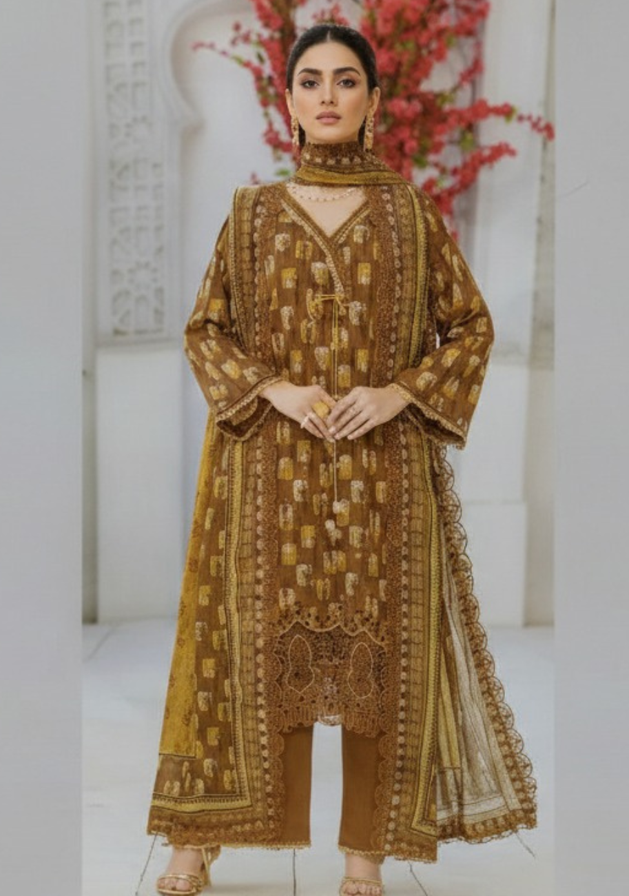 Rabail Premium Embroidered Summer Lawn 3PC Suit D1