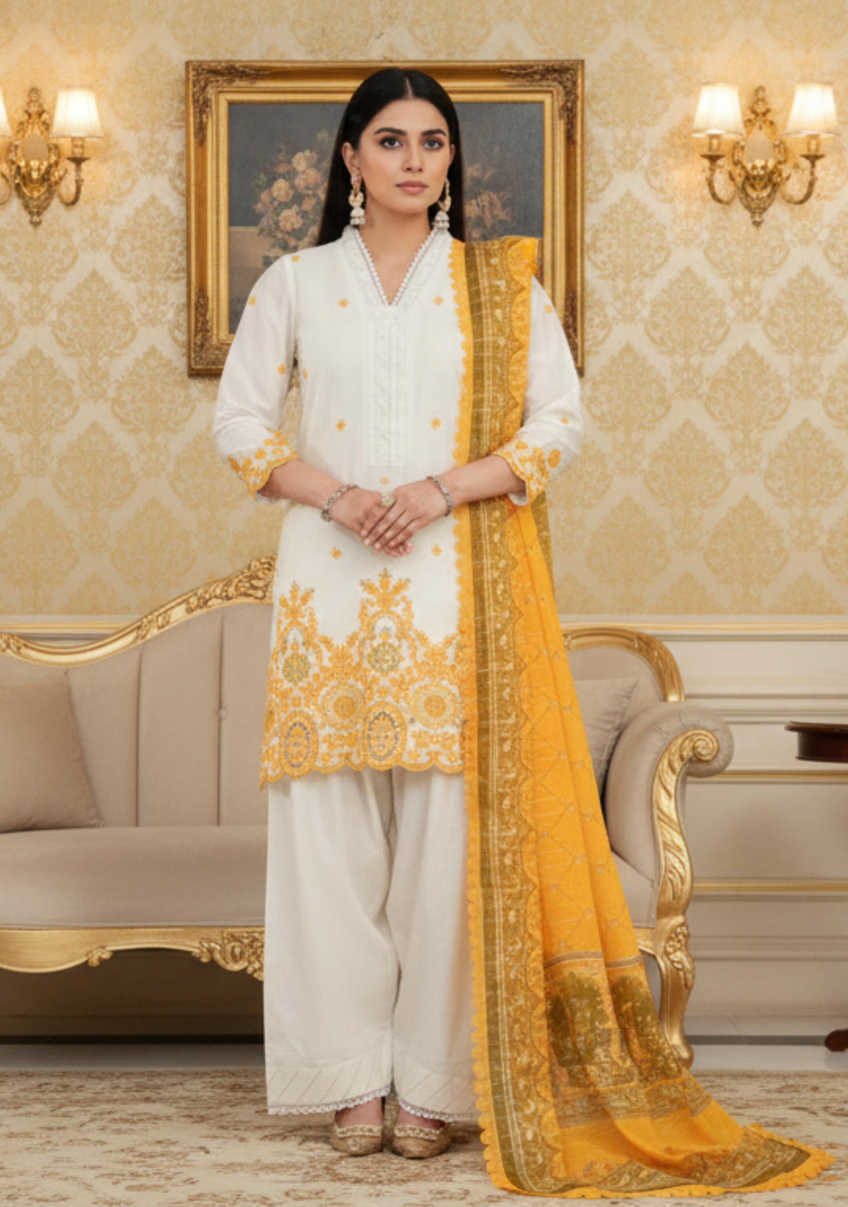 VS-ANMOL Embroidered with Printed Zari Dupatta 3pc-D7