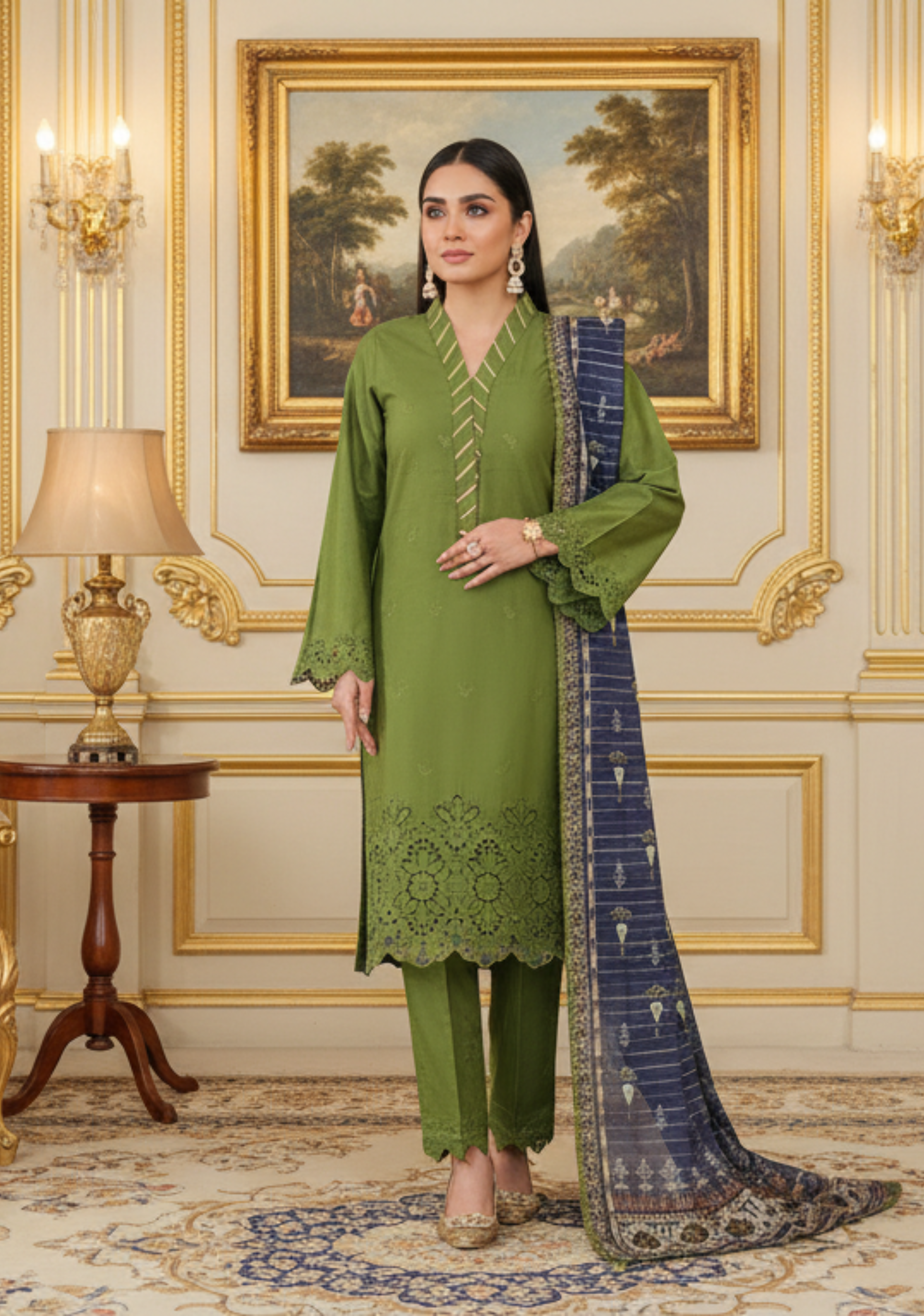 VS-ANMOL Embroidered with Printed Zari Dupatta 3pc-D8