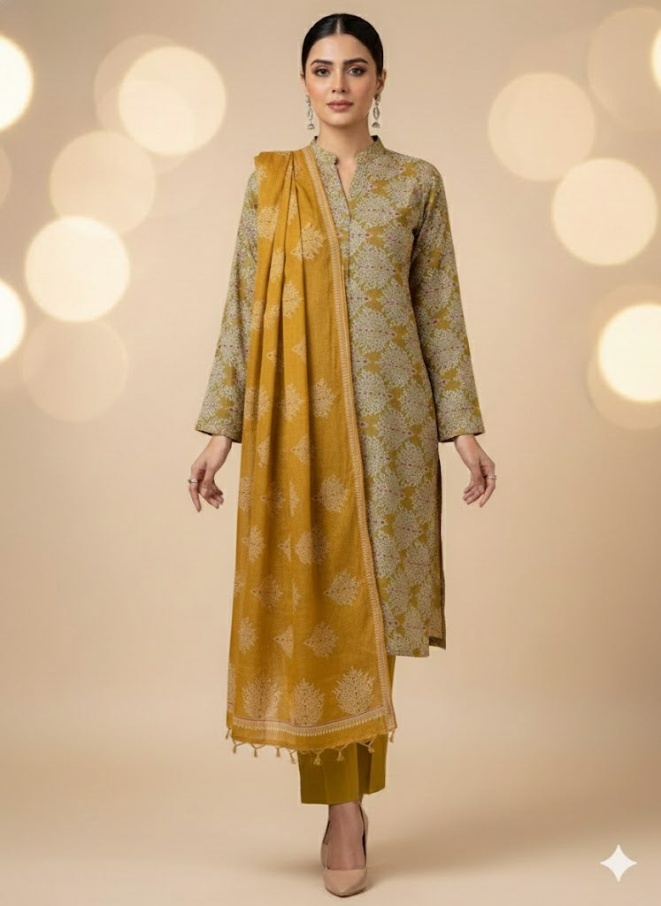 Pashmina Printed Cotray Wool Shawl 3pc D30