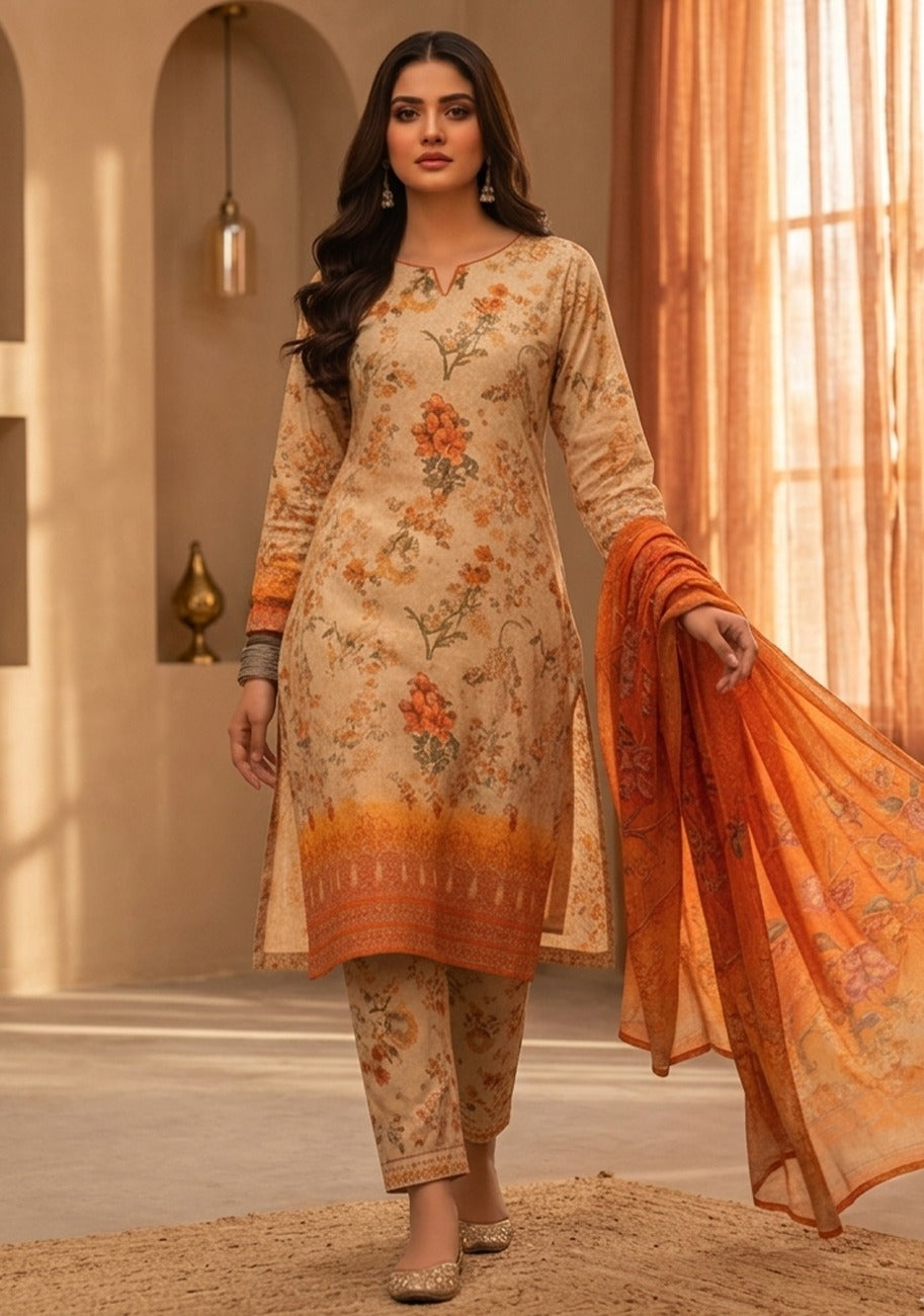Bin Inam Chikankari Printed Embroidered Lawn 3pc D5