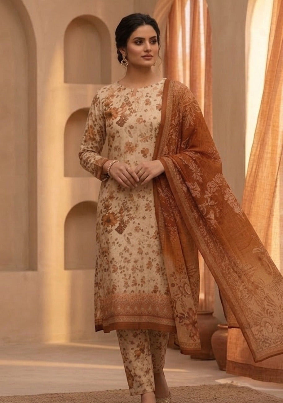 Bin Inam Chikankari Printed Embroidered Lawn 3pc D1