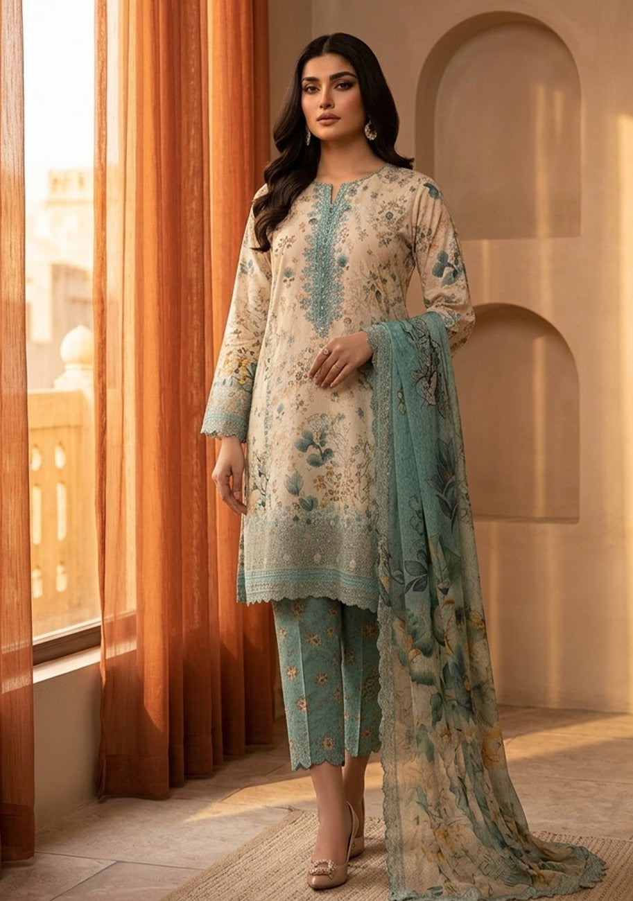 Bin Inam Chikankari Printed Embroidered Lawn 3pc D3
