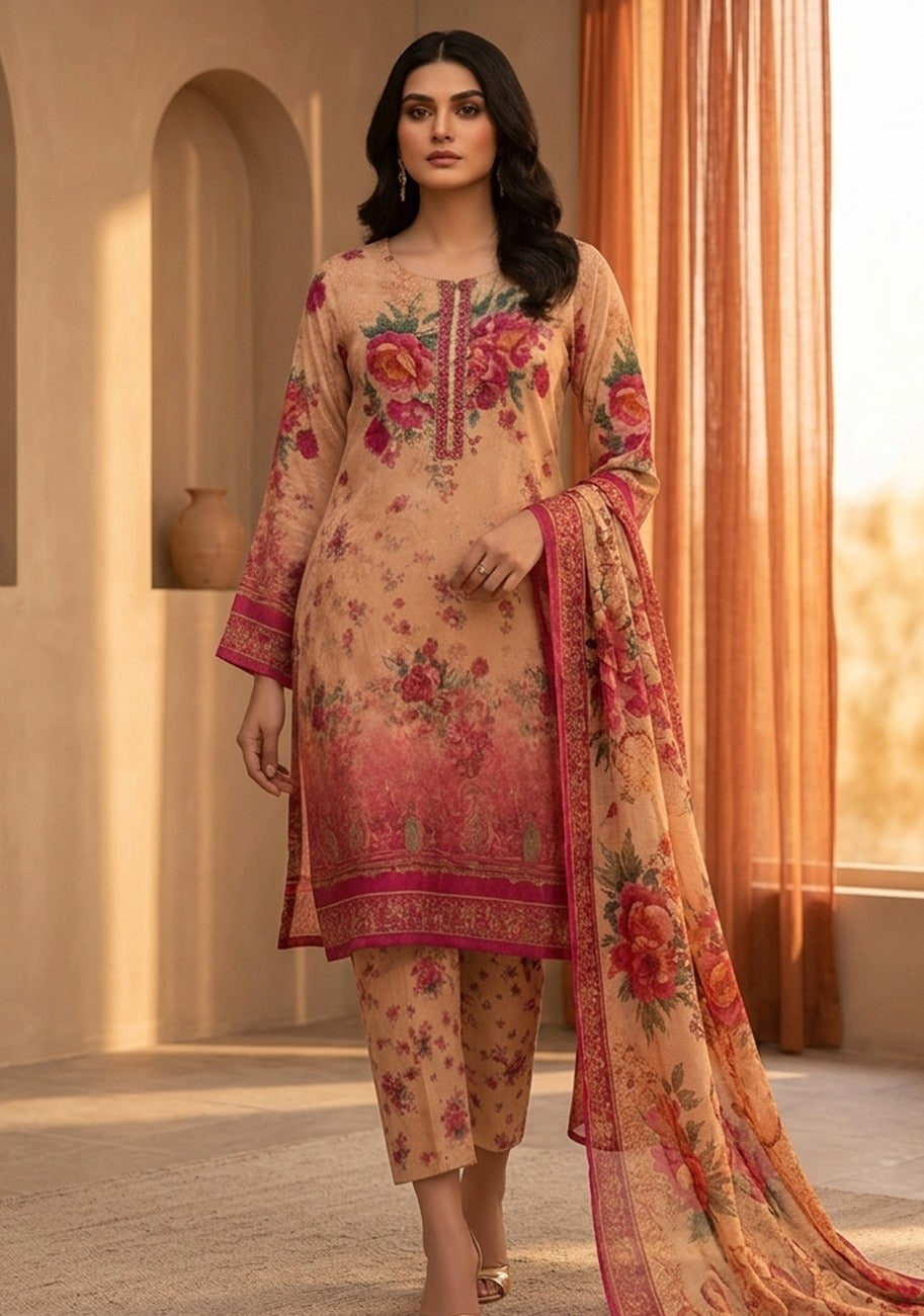 Bin Inam Chikankari Printed Embroidered Lawn 3pc D2
