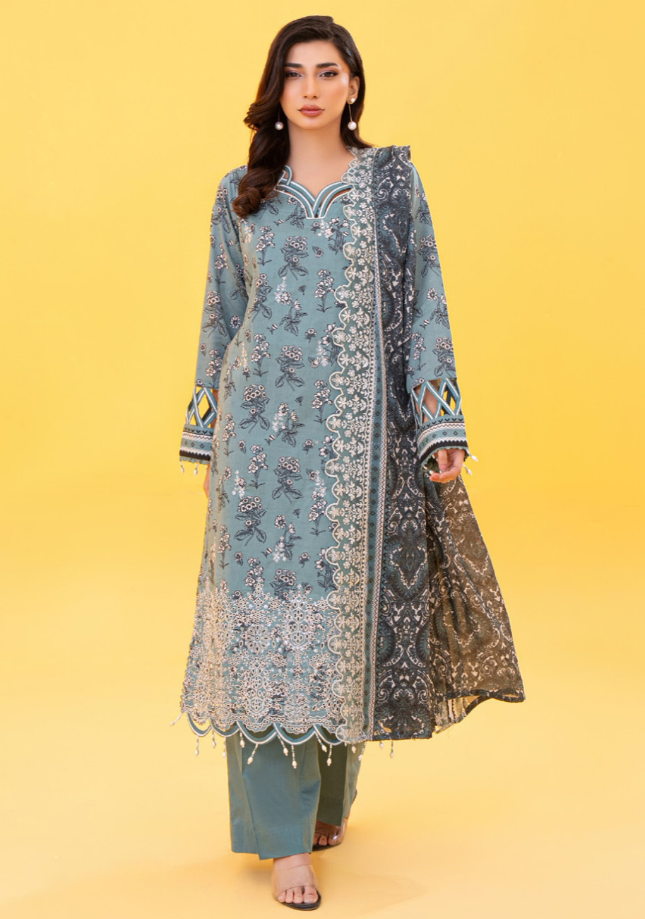 ZESH Printed Embroidered Lawn 3pc-D7