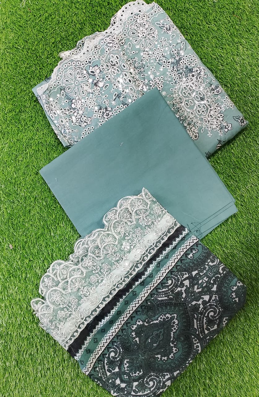 ZESH Printed Embroidered Lawn 3pc-D7