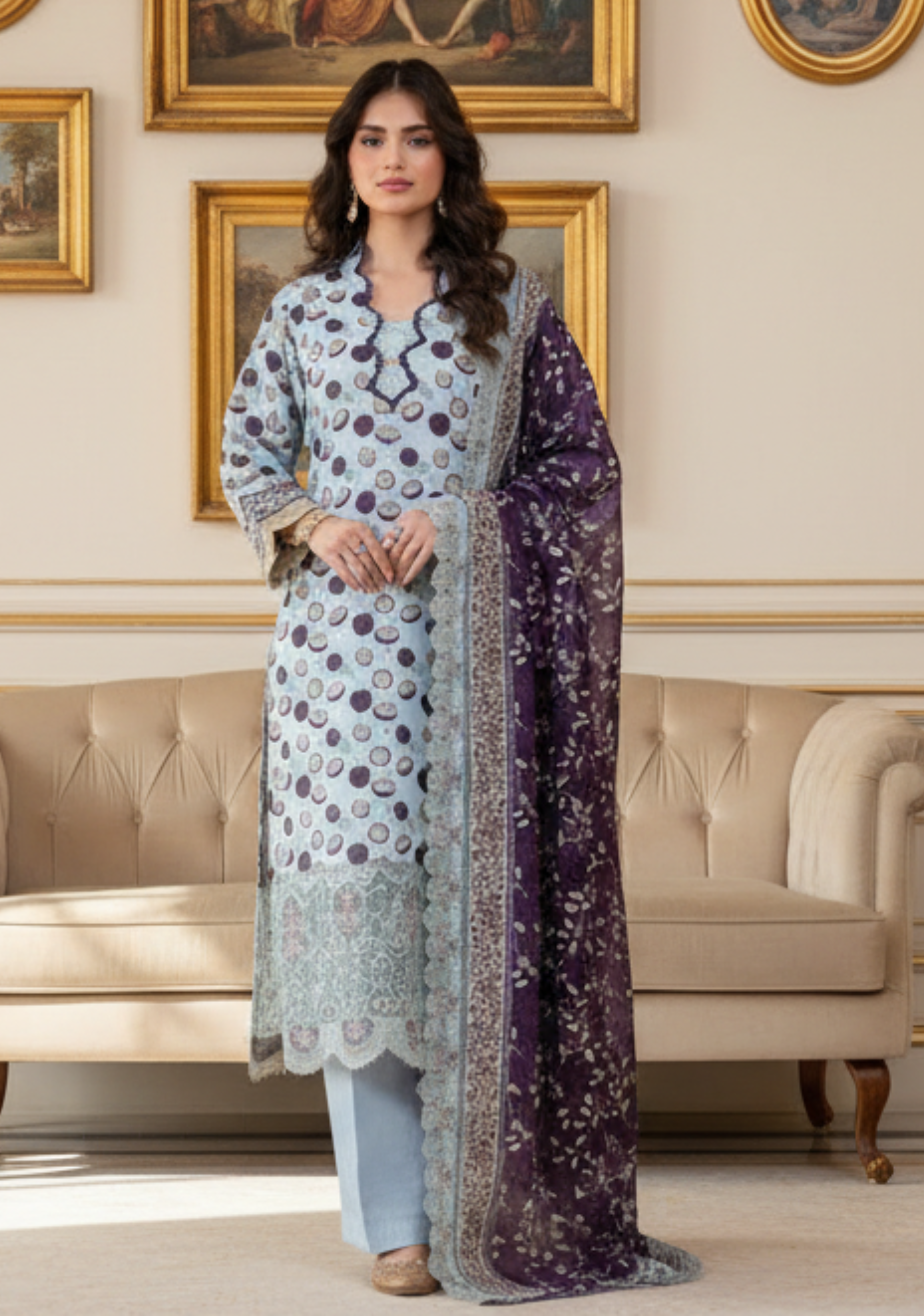 ZESH Printed Embroidered Lawn 3pc-D8