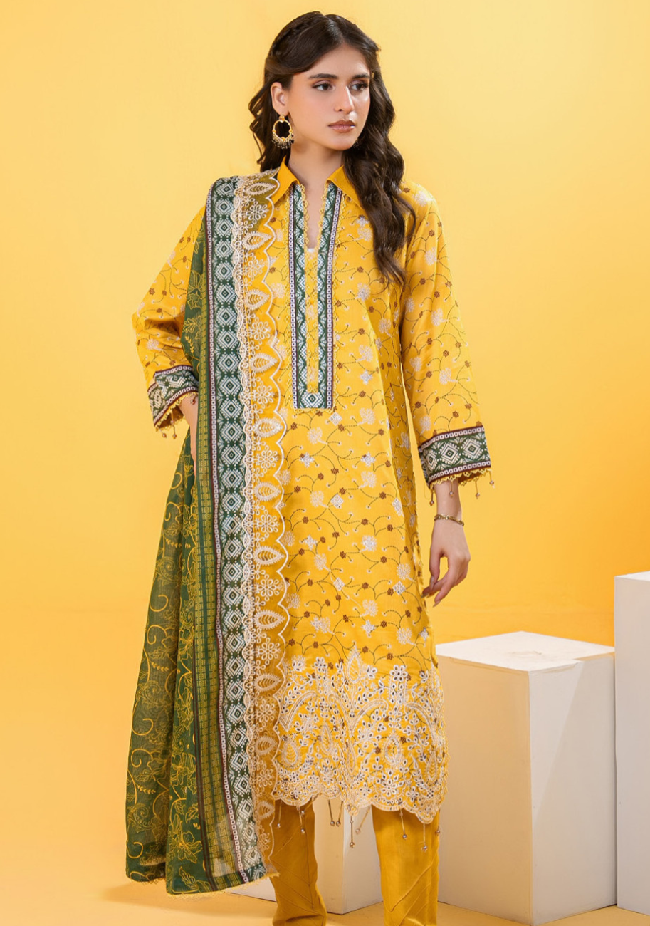 ZESH Printed Embroidered Lawn 3pc-D4