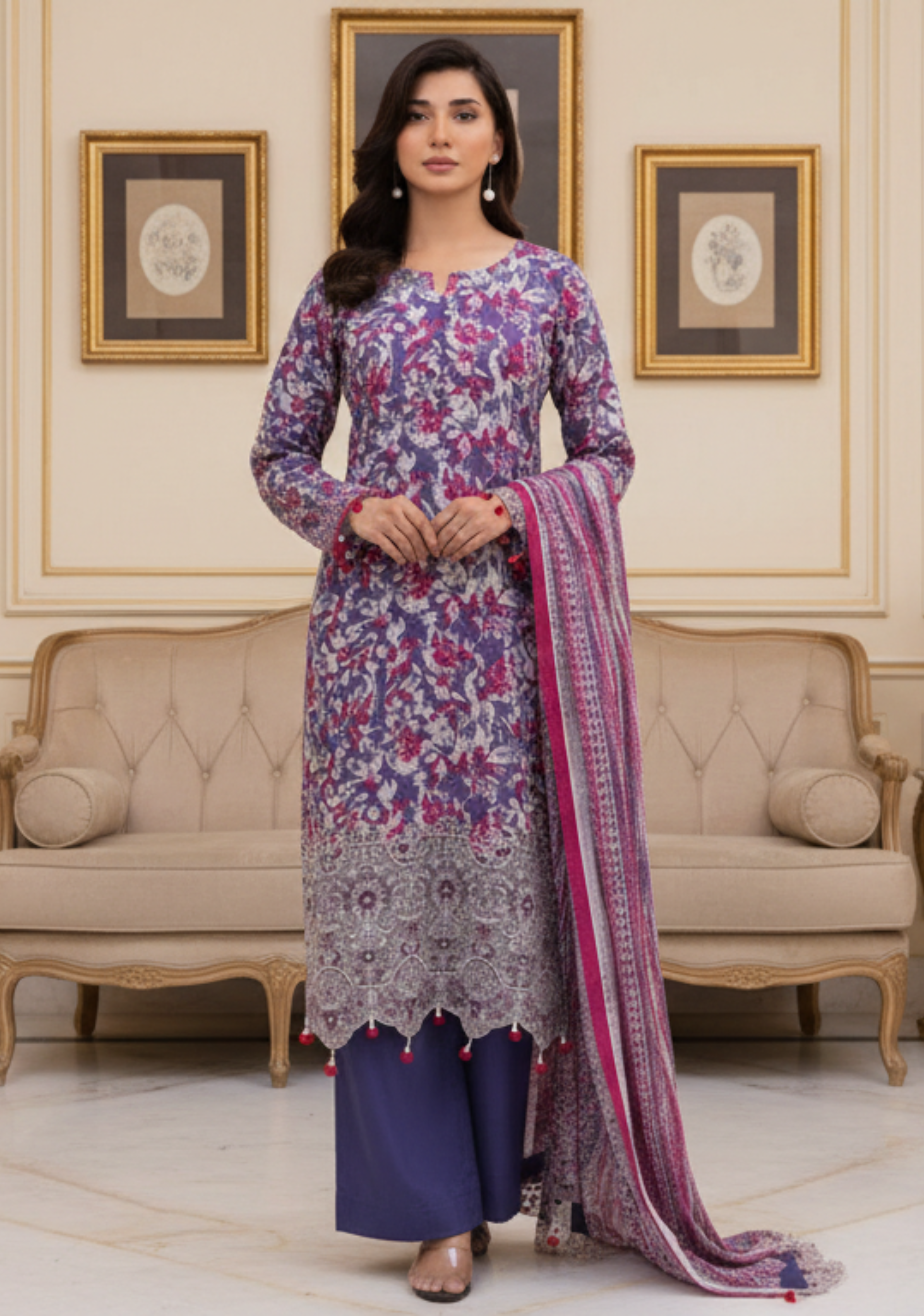 ZESH Printed Embroidered Lawn 3pc-D5