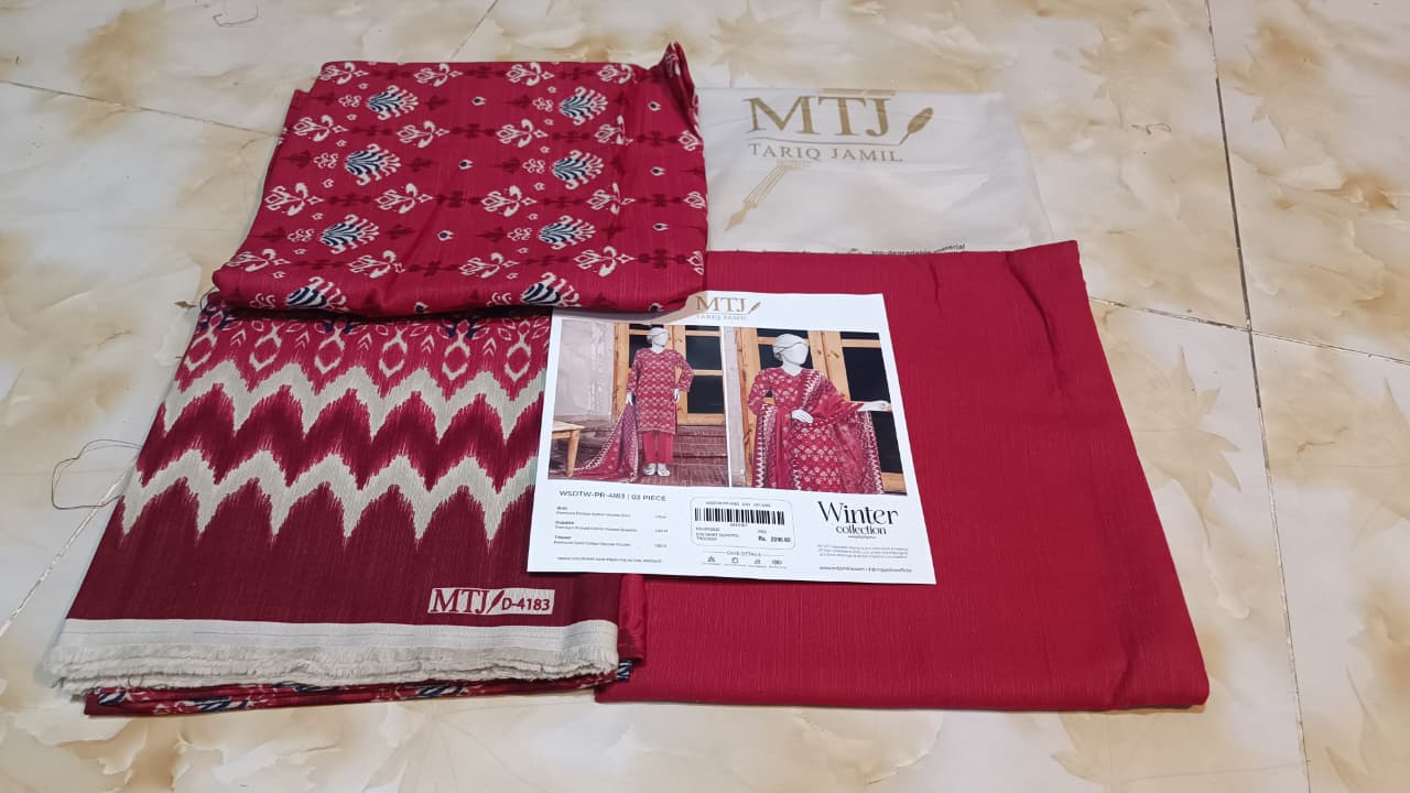 MTJ Luxury Printed Khaddar Viscos 3pc D01